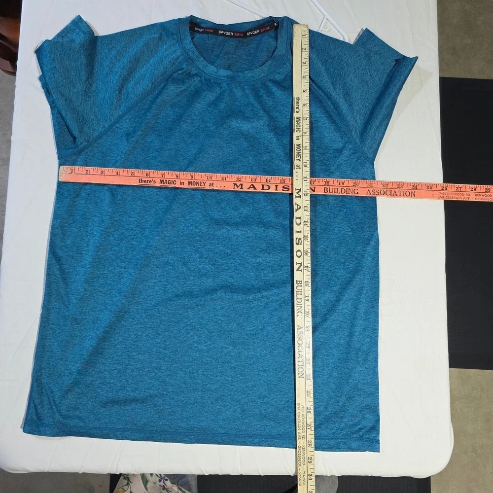 Spyder Swim Mens Rash Guard Shirt Teal Blue Heather Short Sleeve L Large